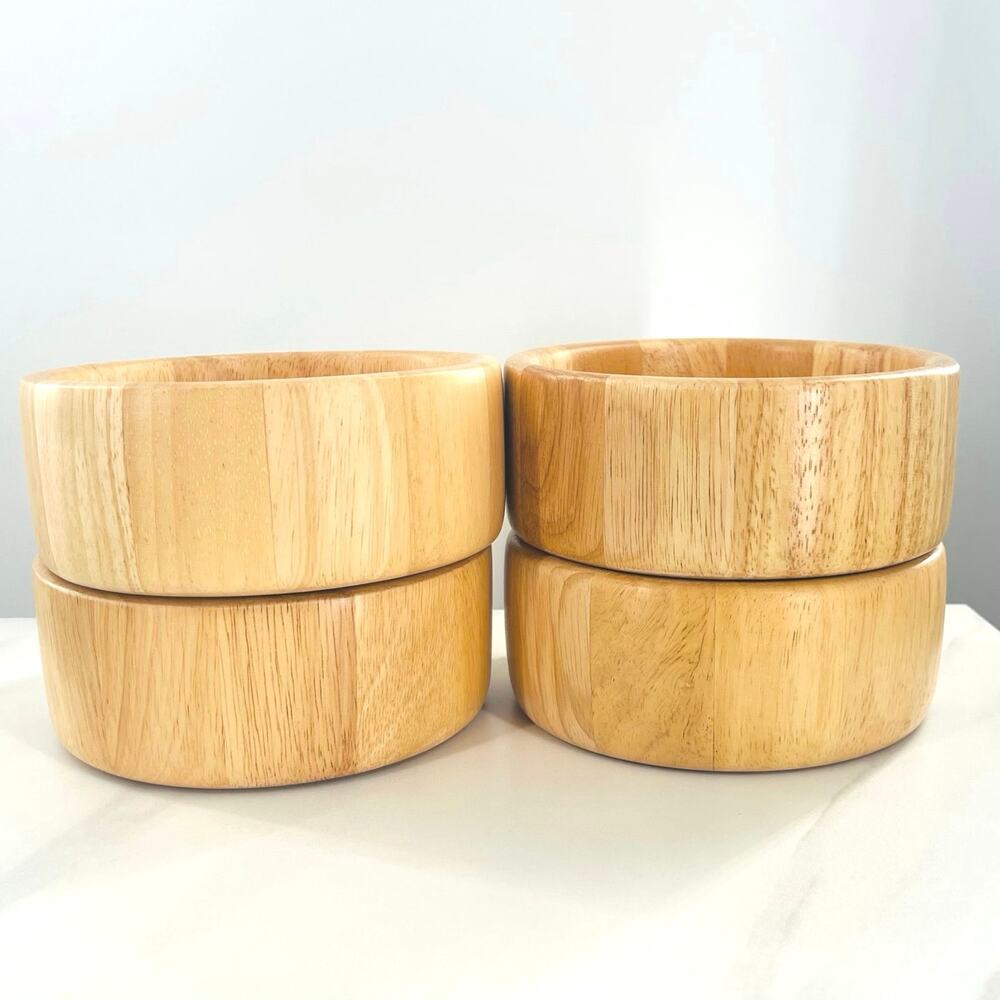 4 Individual Wooden Salad Bowls